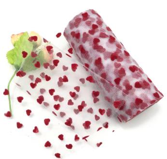 10yards  Diamond mesh peach heart flocking mesh roll DIY handmade birthday decoration clothing fabric   HX010