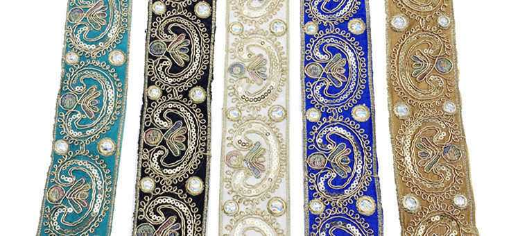 Embroidered strands of rope-colored ding cloth with embroidered, hot-melt Han costume sequin-bound lenses embroidered lace  Ribbon embroidery border trim lace Embroidered Lace Trimming ZB011