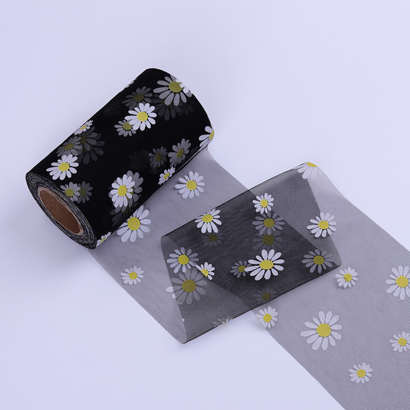 12cm/15cm*50 yards Little Daisy Mesh Tulle Roll DIY tiara birthday party decoration HX125