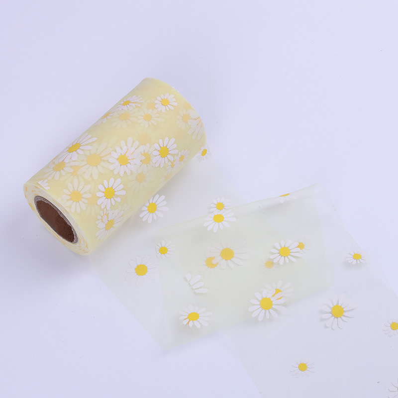 12cm/15cm*50 yards Little Daisy Mesh Tulle Roll DIY tiara birthday party decoration HX125