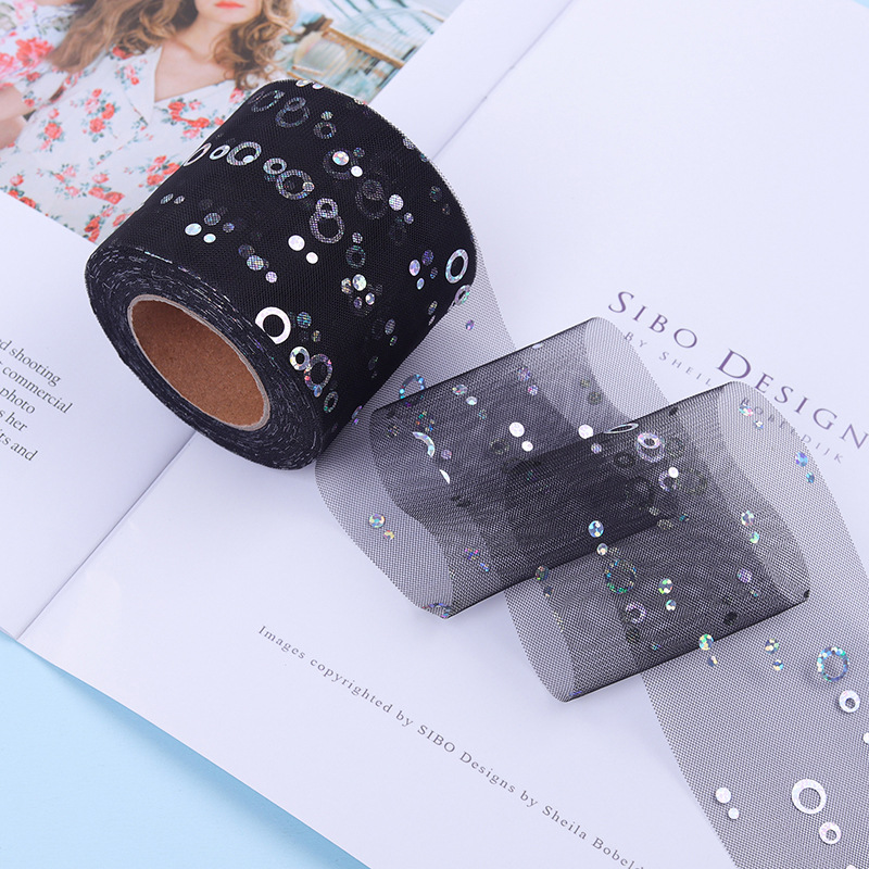 7.5cm/15cm*25 yards   Hot silver sequined tulle ribbon DIY bow hair accessories  H001