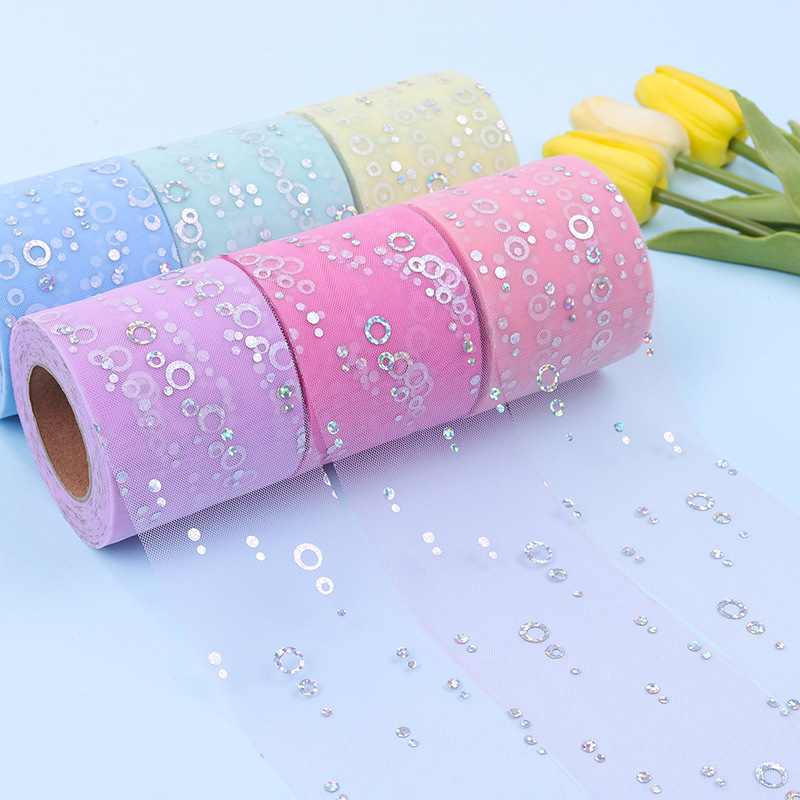 7.5cm/15cm*25 yards   Hot silver sequined tulle ribbon DIY bow hair accessories  H001