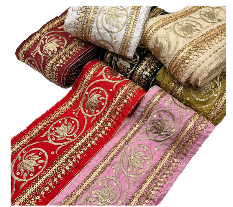 13cm Chinese wind lotus embroidered lace, retro gold strand cord sequin lace National waist curtain accessories performance clothing accessories ZB022