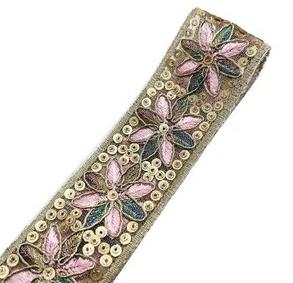 Double-leaf laminate sequins national wind gold strand embroidered lace children's performance dress waist belt bar code for clothing decoration ZB020