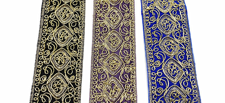 National Color Diamond sequin lace gold thread embroidery lace trimming Collar sequin webbing Retro clothing accessories ZB017