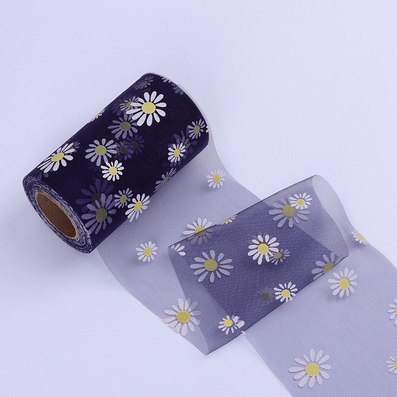 12cm/15cm*50 yards Little Daisy Mesh Tulle Roll DIY tiara birthday party decoration HX125