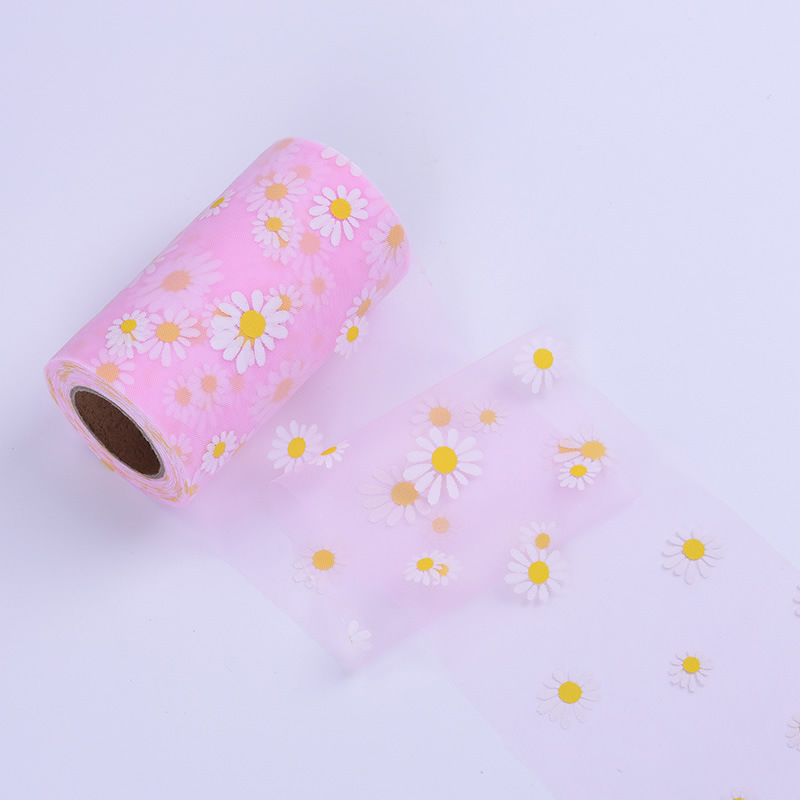 7.5cm/8cm/10cm*25 yards Little Daisy Mesh Tulle Roll  DIY tiara birthday party decoration  HX125