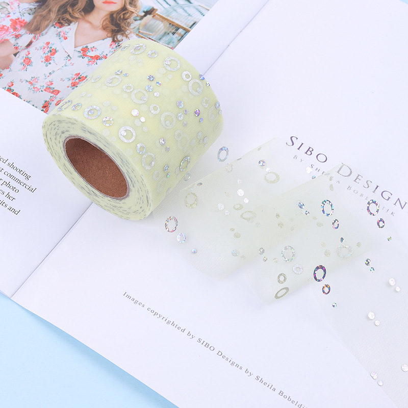 7.5cm/15cm*25 yards   Hot silver sequined tulle ribbon DIY bow hair accessories  H001