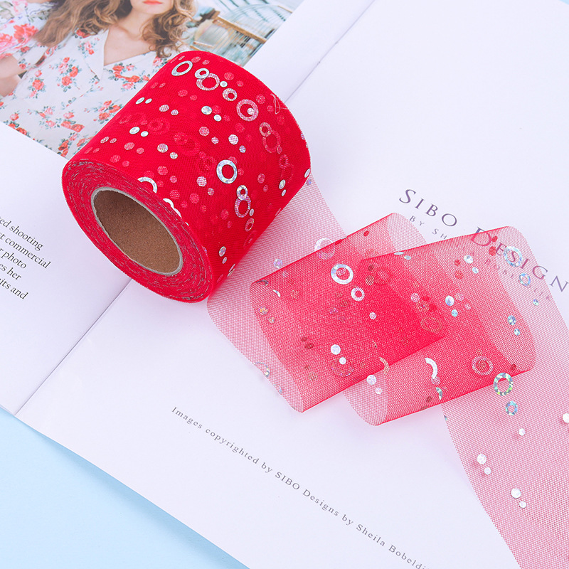 7.5cm/15cm*25 yards   Hot silver sequined tulle ribbon DIY bow hair accessories  H001