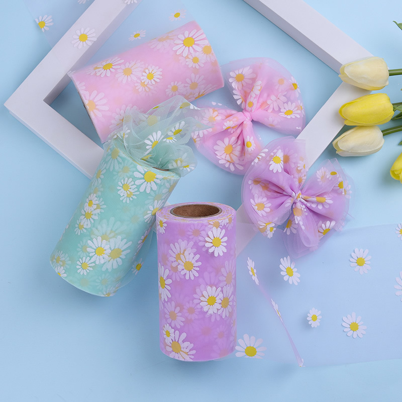 12cm/15cm*50 yards Little Daisy Mesh Tulle Roll DIY tiara birthday party decoration HX125