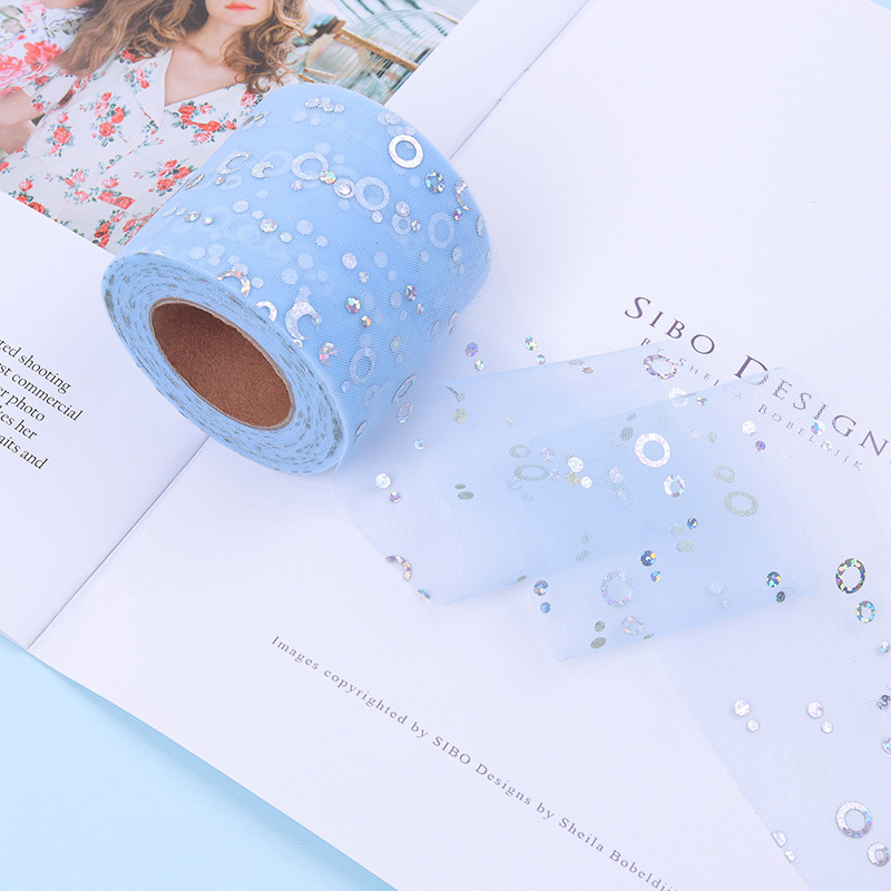 7.5cm/15cm*25 yards   Hot silver sequined tulle ribbon DIY bow hair accessories  H001