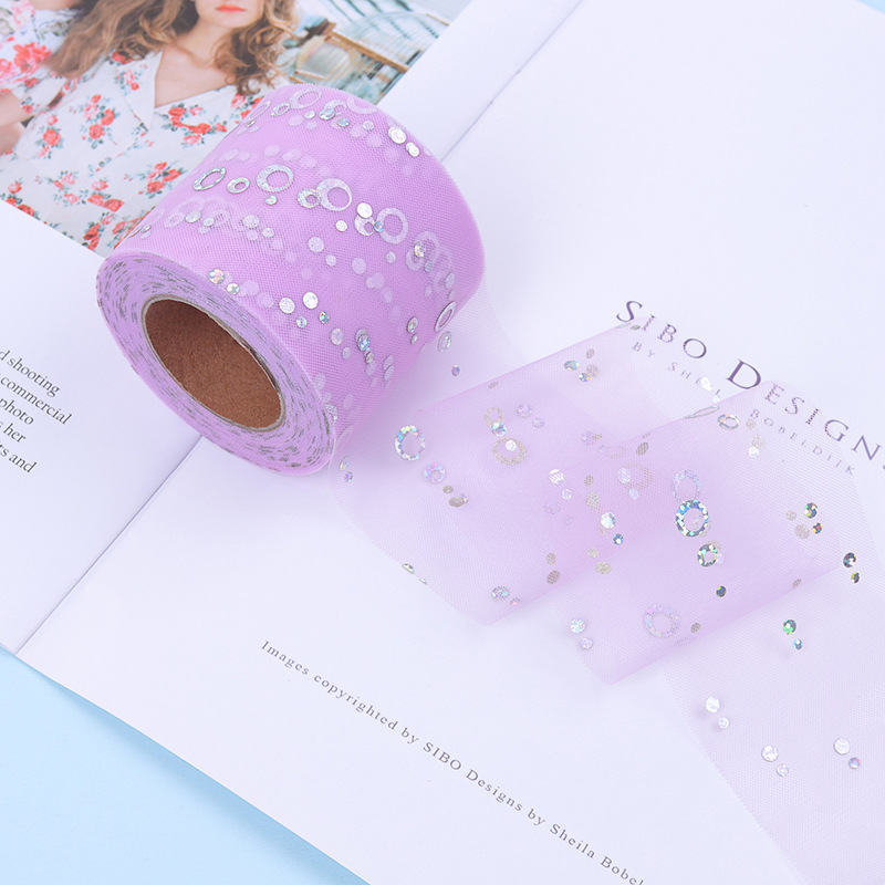 7.5cm/15cm*25 yards   Hot silver sequined tulle ribbon DIY bow hair accessories  H001