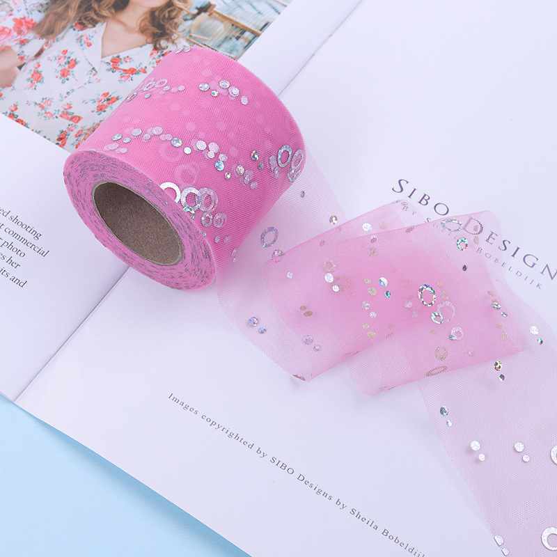 7.5cm/15cm*25 yards   Hot silver sequined tulle ribbon DIY bow hair accessories  H001