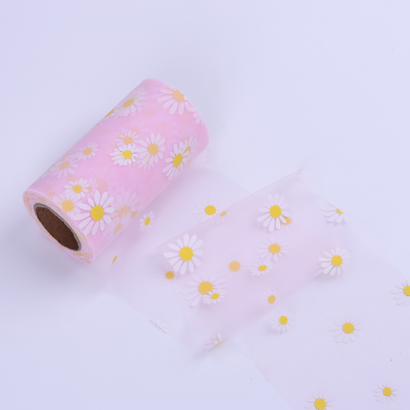 12cm/15cm*50 yards Little Daisy Mesh Tulle Roll DIY tiara birthday party decoration HX125