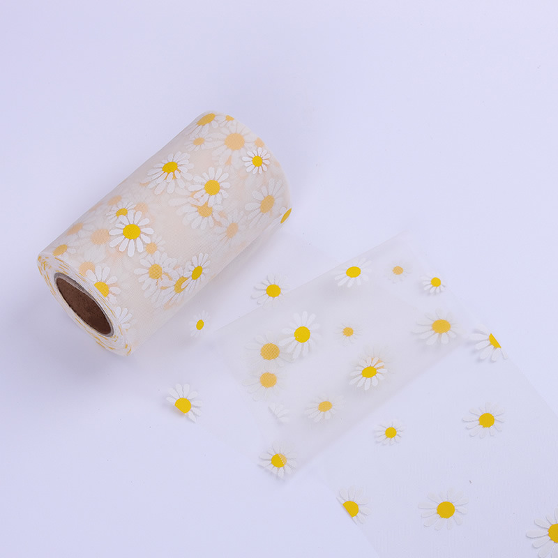 12cm/15cm*50 yards Little Daisy Mesh Tulle Roll DIY tiara birthday party decoration HX125