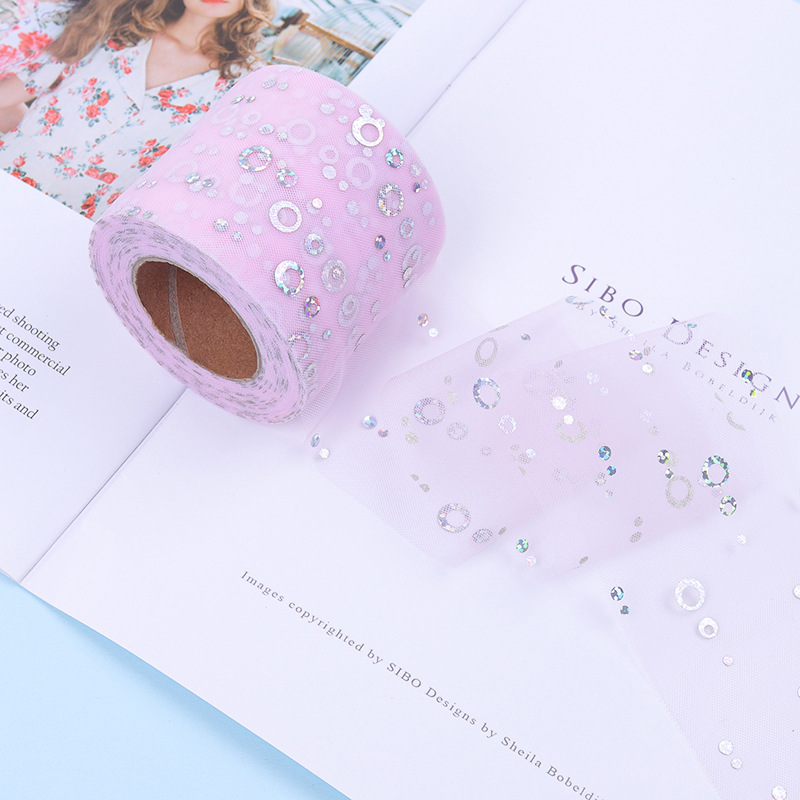 7.5cm/15cm*25 yards   Hot silver sequined tulle ribbon DIY bow hair accessories  H001