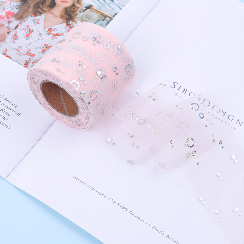 7.5cm/15cm*25 yards   Hot silver sequined tulle ribbon DIY bow hair accessories  H001