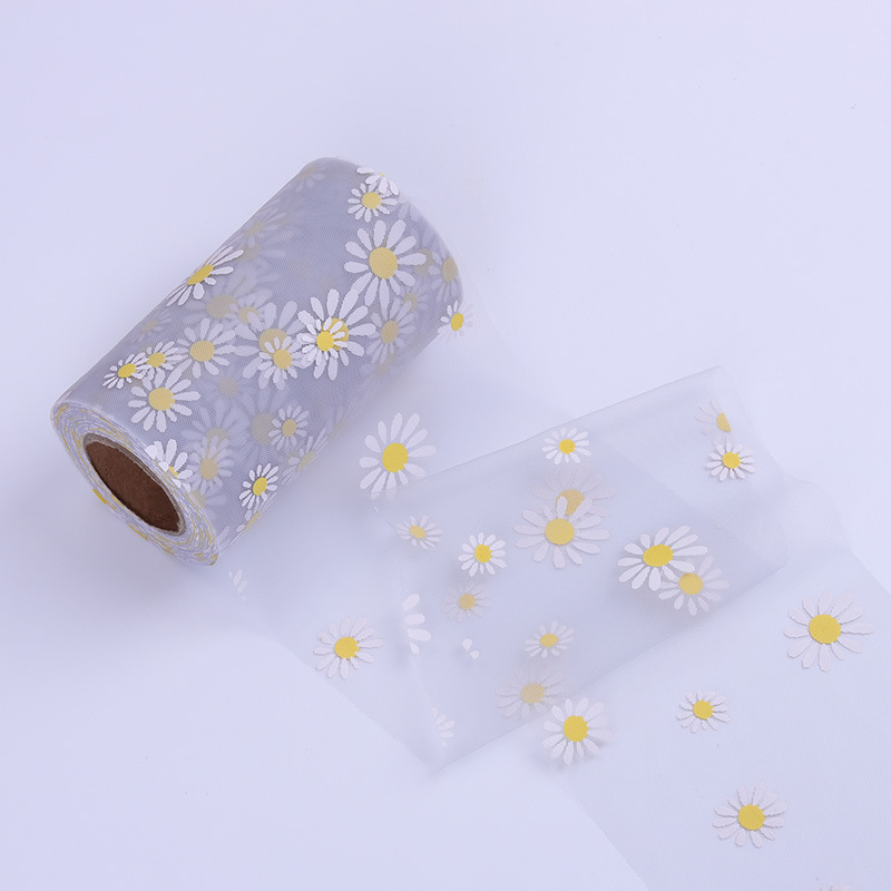 12cm/15cm*50 yards Little Daisy Mesh Tulle Roll DIY tiara birthday party decoration HX125