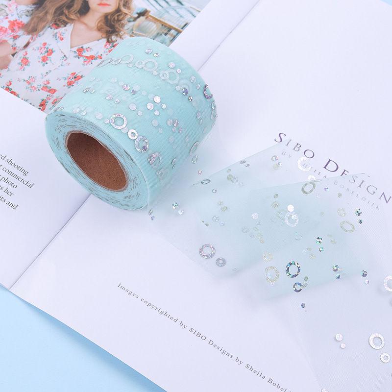 7.5cm/15cm*25 yards   Hot silver sequined tulle ribbon DIY bow hair accessories  H001