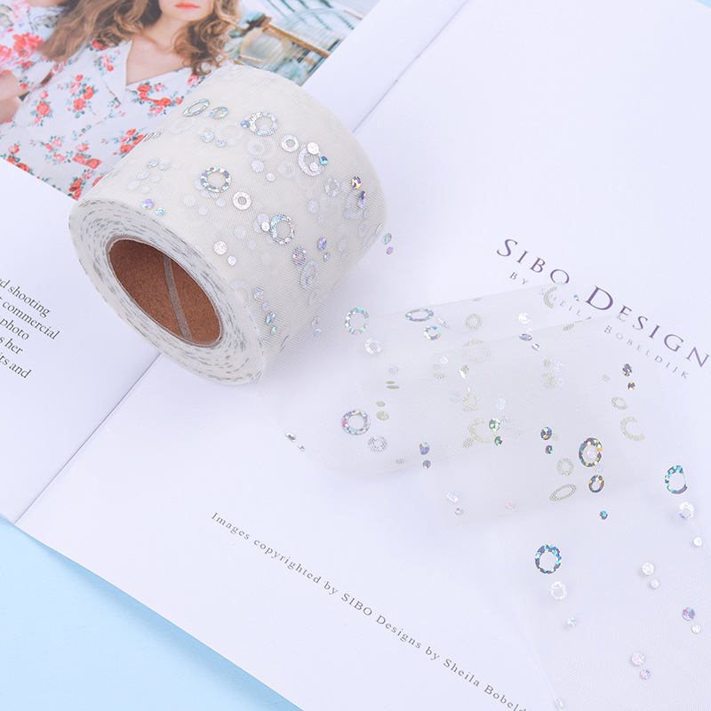 7.5cm/15cm*25 yards   Hot silver sequined tulle ribbon DIY bow hair accessories  H001