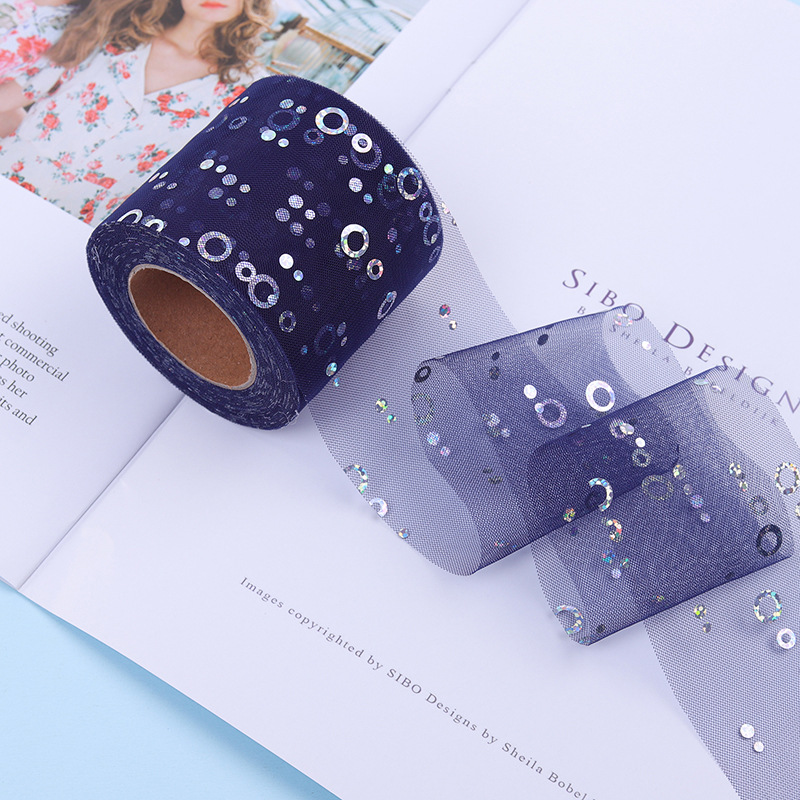 7.5cm/15cm*25 yards   Hot silver sequined tulle ribbon DIY bow hair accessories  H001