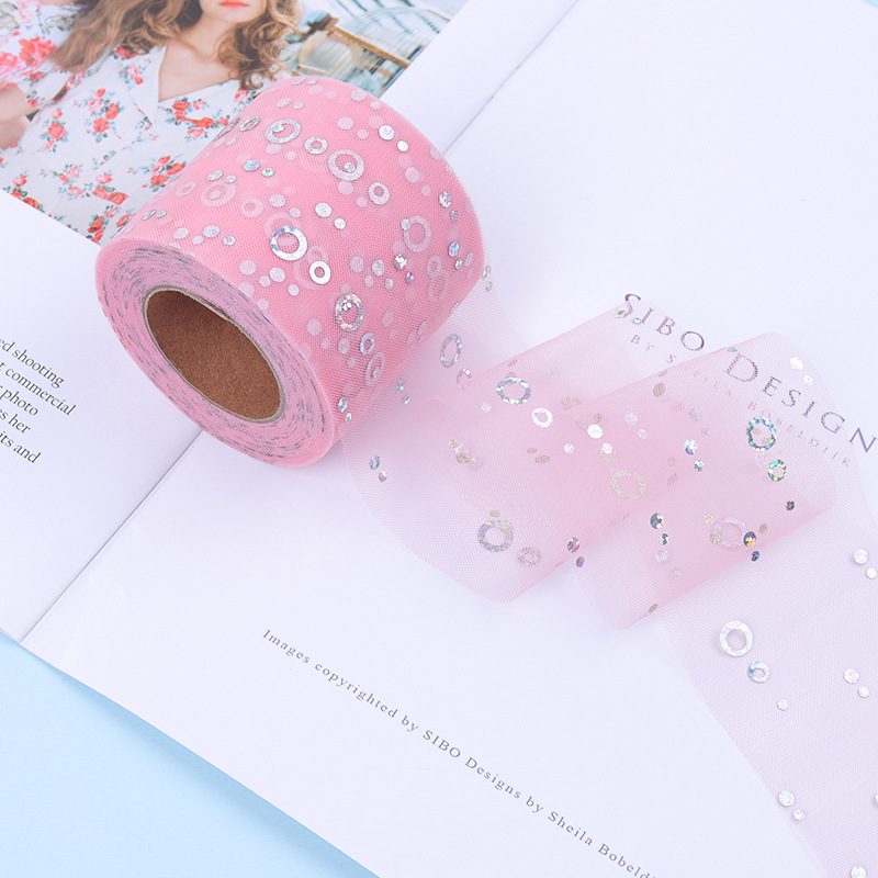 7.5cm/15cm*25 yards   Hot silver sequined tulle ribbon DIY bow hair accessories  H001