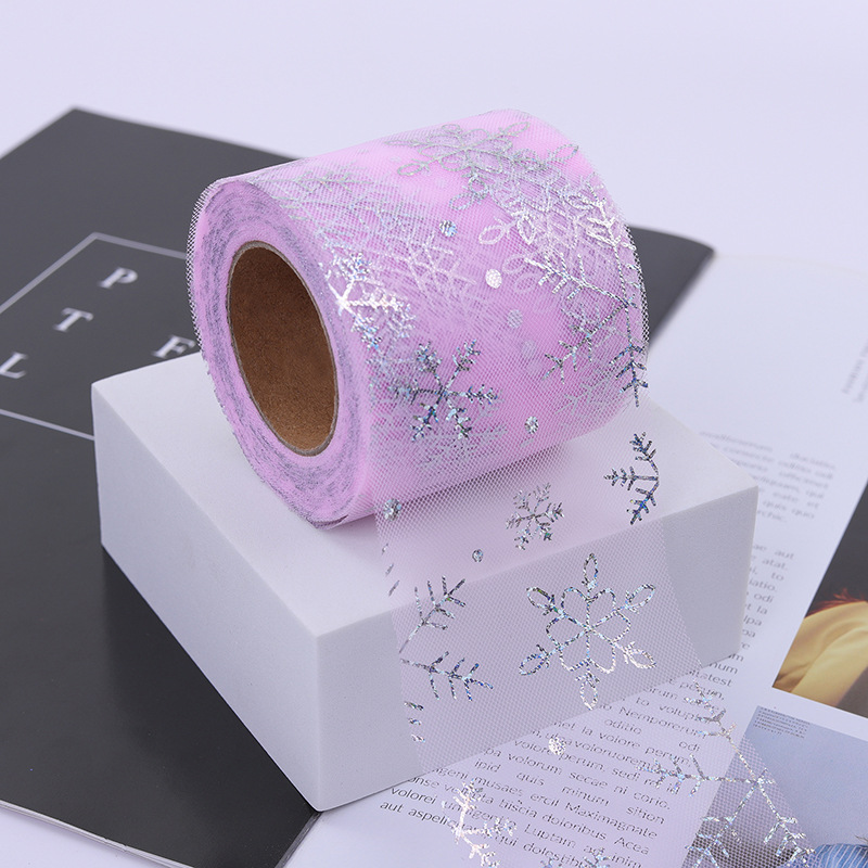6cm/12cm*25 yards  Christmas decoration hot silver snowflake tulle ribbon diy hair accessories bow accessories   D03