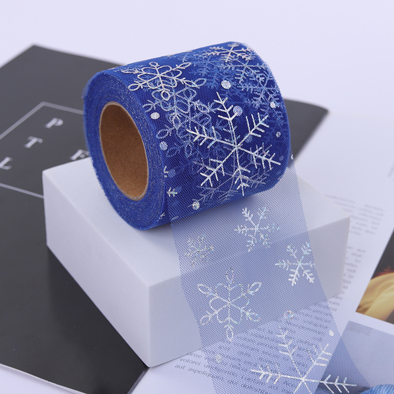 6cm/12cm*25 yards  Christmas decoration hot silver snowflake tulle ribbon diy hair accessories bow accessories   D03