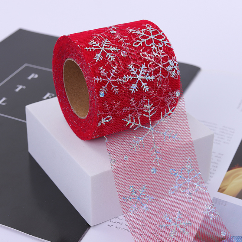 6cm/12cm*25 yards  Christmas decoration hot silver snowflake tulle ribbon diy hair accessories bow accessories   D03