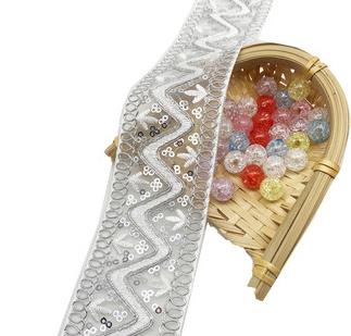 Gold sequins ethnic cord curtain lace accessories Golden Sequins Guipure Lace Ribbon Handmade Embroidered Curtain Lace Trim Bar Code For Clothing Decoration ZB025