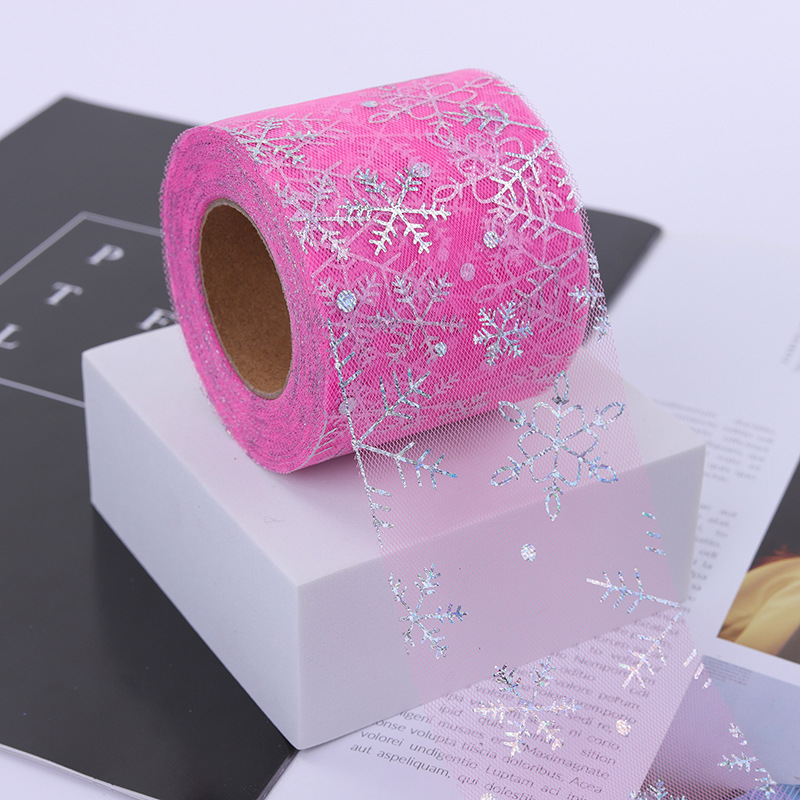 6cm/12cm*25 yards  Christmas decoration hot silver snowflake tulle ribbon diy hair accessories bow accessories   D03