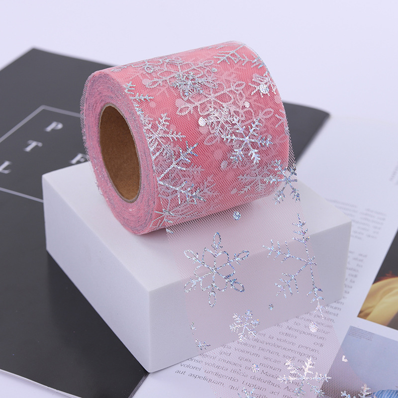 6cm/12cm*25 yards  Christmas decoration hot silver snowflake tulle ribbon diy hair accessories bow accessories   D03