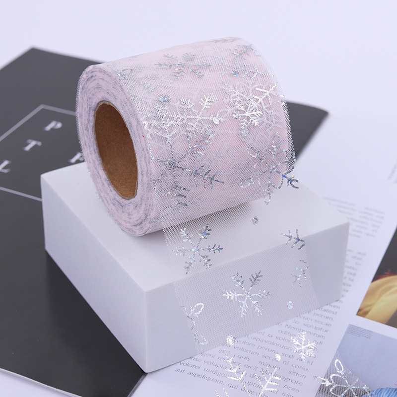 6cm/12cm*25 yards  Christmas decoration hot silver snowflake tulle ribbon diy hair accessories bow accessories   D03