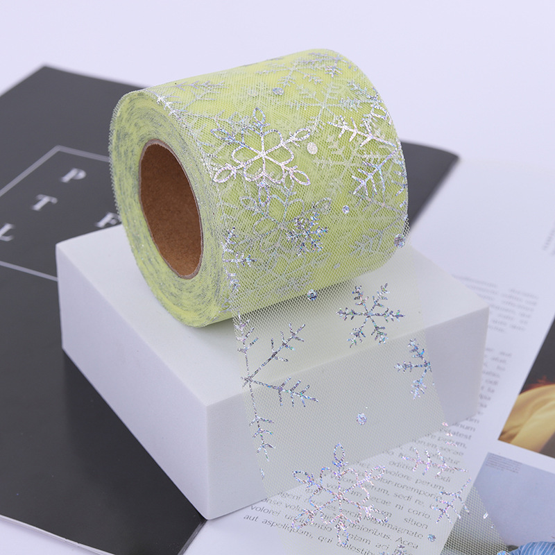 6cm/12cm*25 yards  Christmas decoration hot silver snowflake tulle ribbon diy hair accessories bow accessories   D03