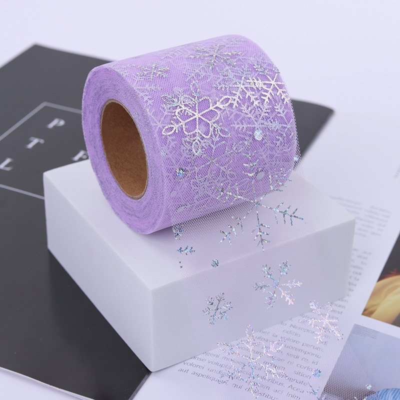 6cm/12cm*25 yards  Christmas decoration hot silver snowflake tulle ribbon diy hair accessories bow accessories   D03