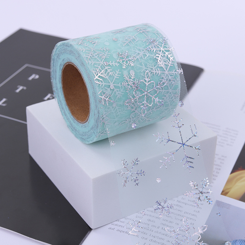 6cm/12cm*25 yards  Christmas decoration hot silver snowflake tulle ribbon diy hair accessories bow accessories   D03
