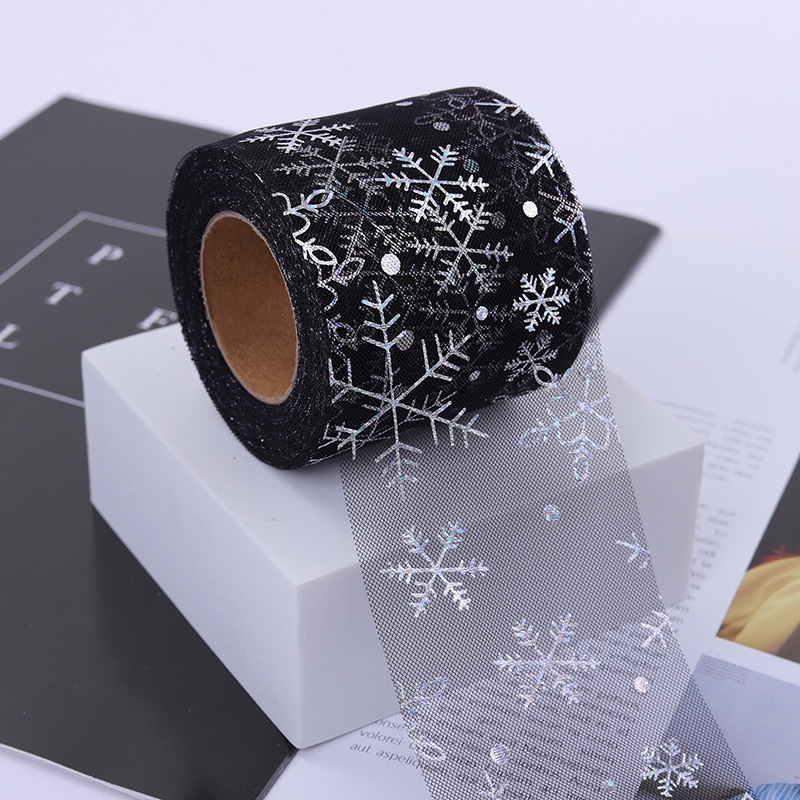 6cm/12cm*25 yards  Christmas decoration hot silver snowflake tulle ribbon diy hair accessories bow accessories   D03