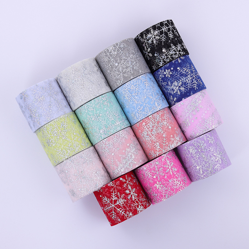 6cm/12cm*25 yards  Christmas decoration hot silver snowflake tulle ribbon diy hair accessories bow accessories   D03