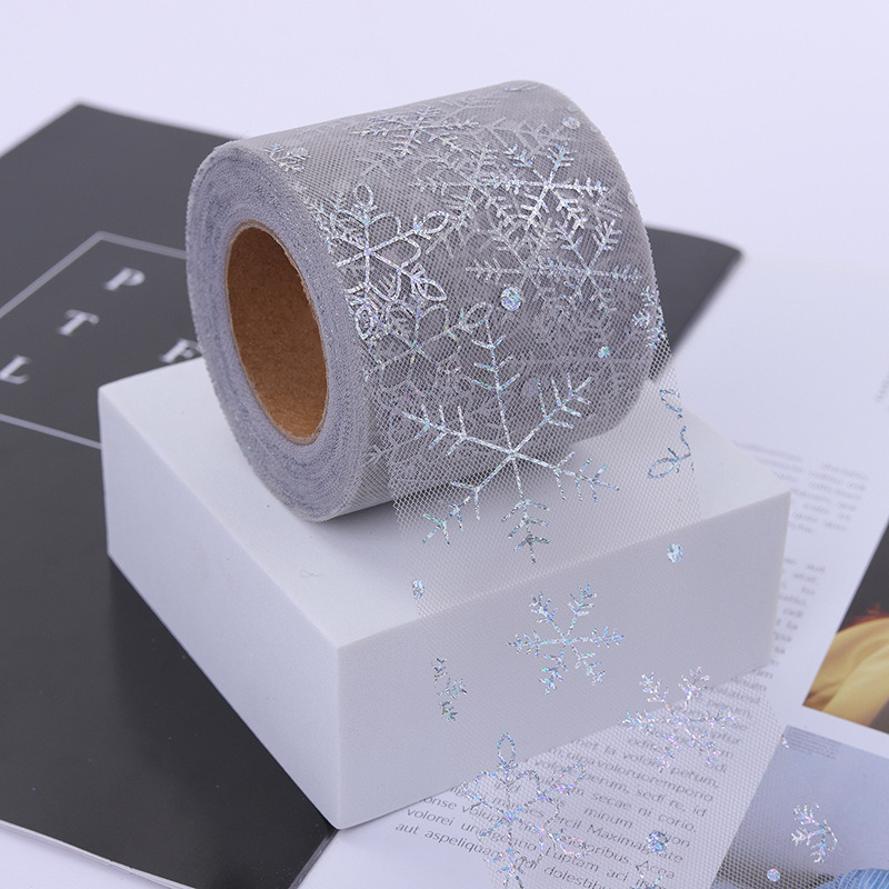 6cm/12cm*25 yards  Christmas decoration hot silver snowflake tulle ribbon diy hair accessories bow accessories   D03