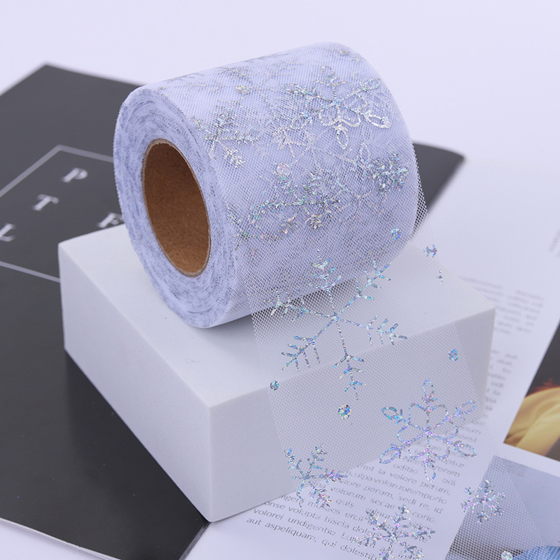 6cm/12cm*25 yards  Christmas decoration hot silver snowflake tulle ribbon diy hair accessories bow accessories   D03