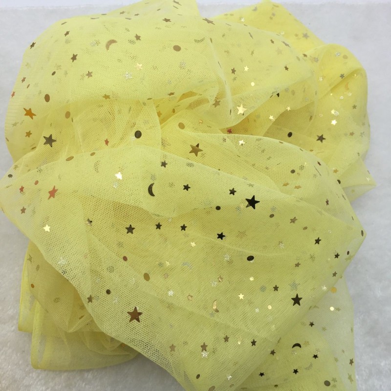 150cm*1m  Loose cut tulle gauze mesh star sequin mesh five-pointed star hot stamping fabric  Hot stamping sequined fabric  HX0047