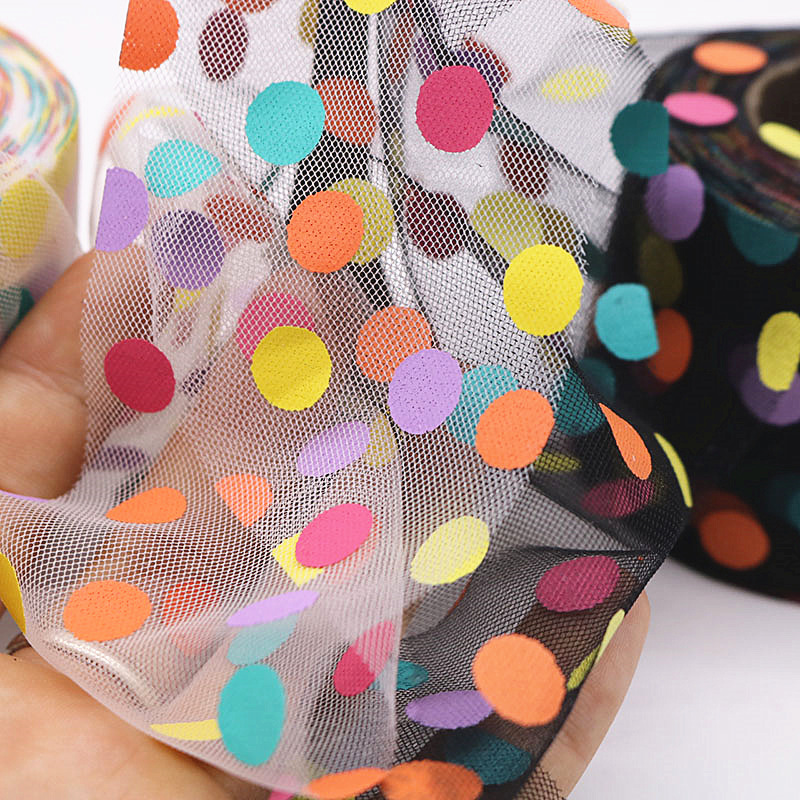 15cm*10yards Screen offset printing colorful polka dot tulle fabric DIY hair accessories shoes clothing accessories HX912