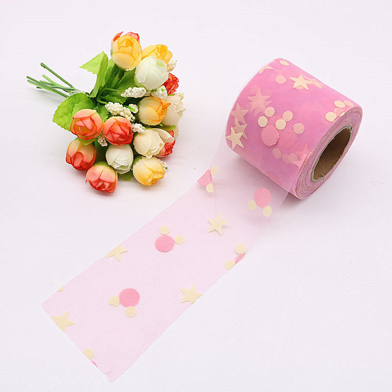 6cm*25yards  Offset Tulle Fabric Mesh Roll  Offset five-pointed star,Easy to fold,diy  decoration wedding   HX096