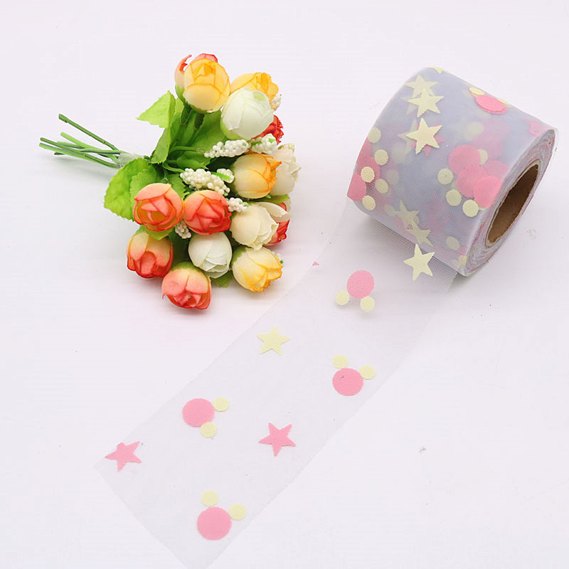 6cm*25yards  Offset Tulle Fabric Mesh Roll  Offset five-pointed star,Easy to fold,diy  decoration wedding   HX096