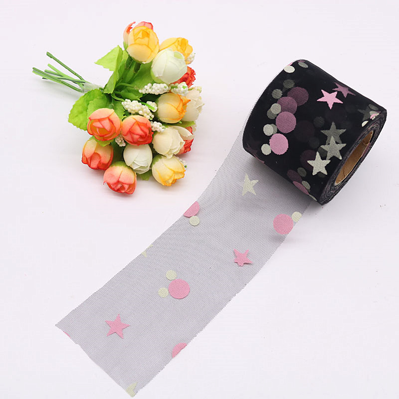 6cm*25yards  Offset Tulle Fabric Mesh Roll  Offset five-pointed star,Easy to fold,diy  decoration wedding   HX096