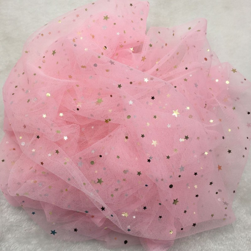 150cm*1m  Loose cut tulle gauze mesh star sequin mesh five-pointed star hot stamping fabric  Hot stamping sequined fabric  HX0047