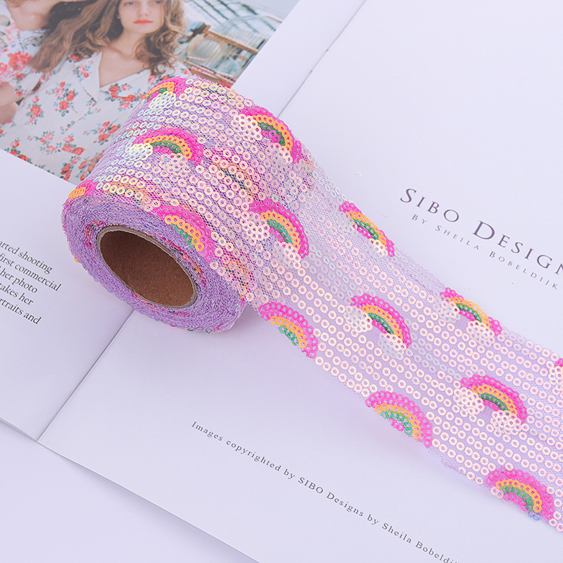 6cm*5m   Rainbow mesh sequin embroidery  DIY bow accessories accessories ribbon   Embroidered sequin mesh roll   A003