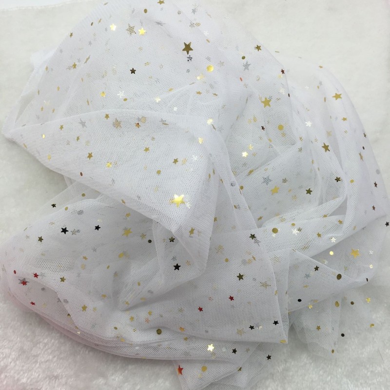 150cm*1m  Loose cut tulle gauze mesh star sequin mesh five-pointed star hot stamping fabric  Hot stamping sequined fabric  HX0047