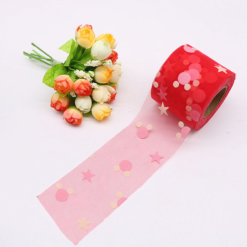 6cm*25yards  Offset Tulle Fabric Mesh Roll  Offset five-pointed star,Easy to fold,diy  decoration wedding   HX096