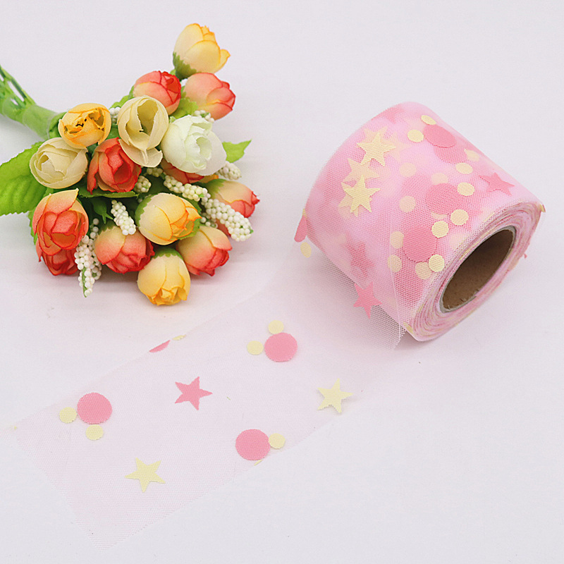 6cm*25yards  Offset Tulle Fabric Mesh Roll  Offset five-pointed star,Easy to fold,diy  decoration wedding   HX096